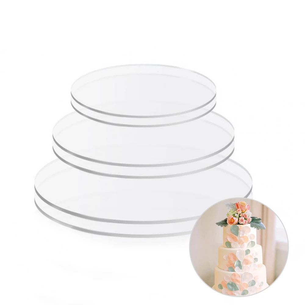 Premium Reusable Acrylic Cake Disc Base Plate Clear Round Cake Decorating Board 2Pack 0