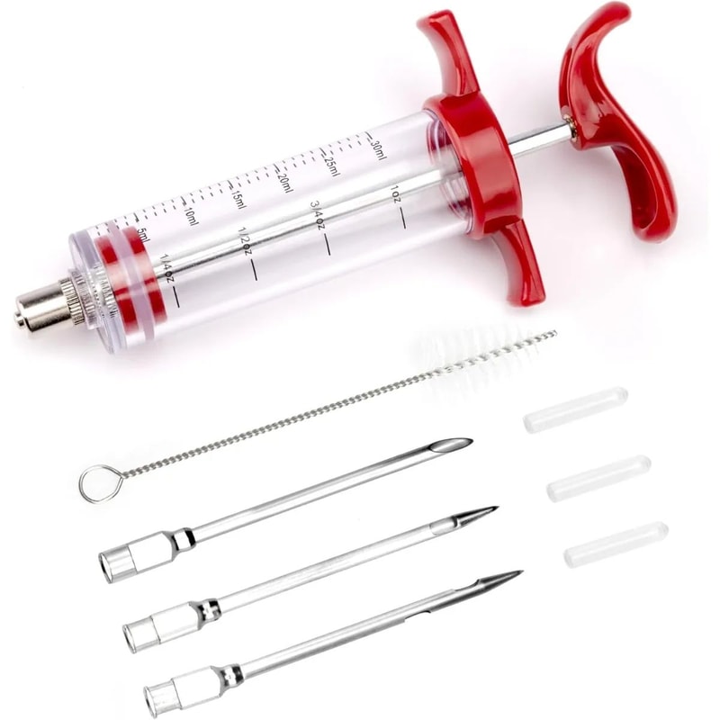 Premium Stainless Steel BBQ Meat Injector BBQ Marinade Syringe Kit 3Needle Flavor Infusion Tool 0