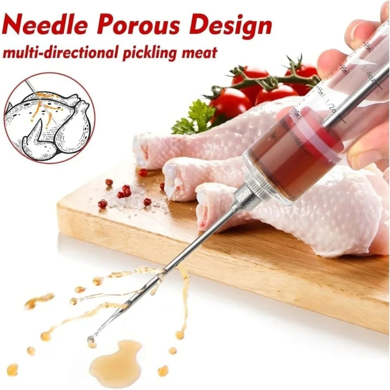 Premium Stainless Steel BBQ Meat Injector BBQ Marinade Syringe Kit 3Needle Flavor Infusion Tool 2
