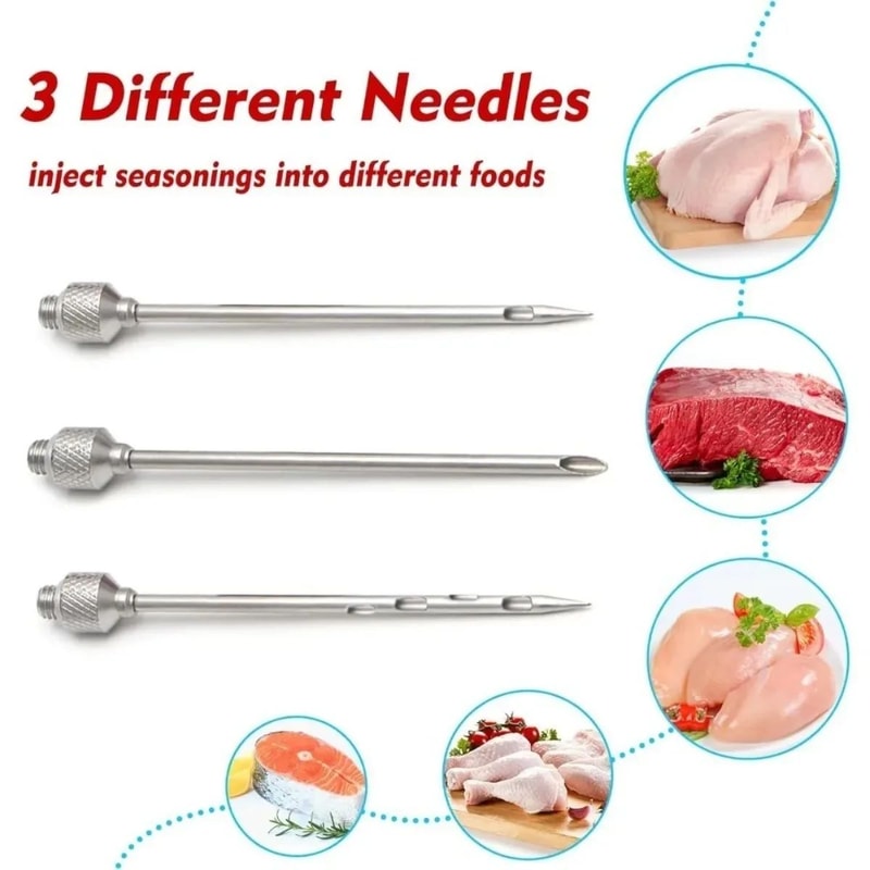 Premium Stainless Steel BBQ Meat Injector BBQ Marinade Syringe Kit 3Needle Flavor Infusion Tool 3