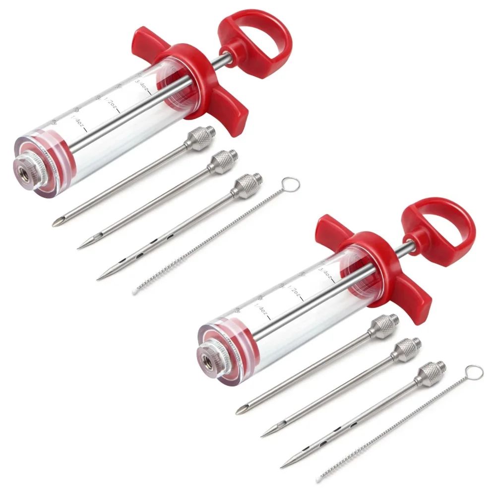 Premium Stainless Steel BBQ Meat Injector BBQ Marinade Syringe Kit 3Needle Flavor Infusion Tool 7