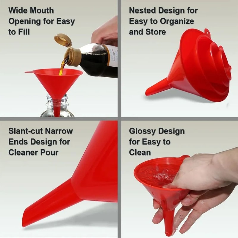 AllinOne Kitchen Home Kitchen Funnel Set 4 Sizes Plastic Funnels For Liquid Transfer Funnels 2