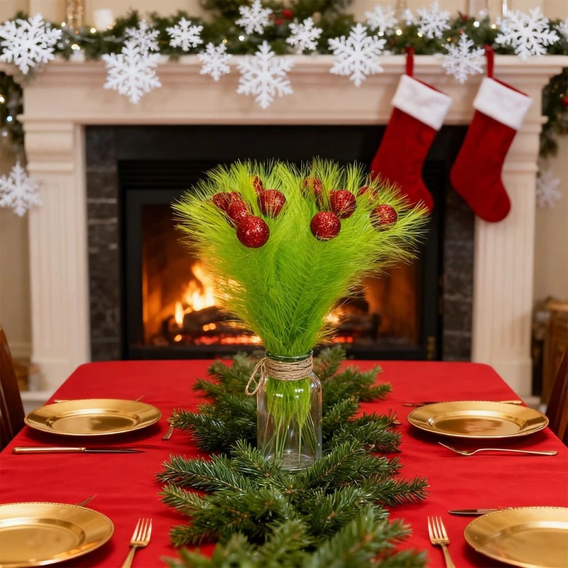 Luxe Curly Green Red Ornament Holiday Stem Sprays 12Piece Christmas Tree Picks Set For Festive De 1