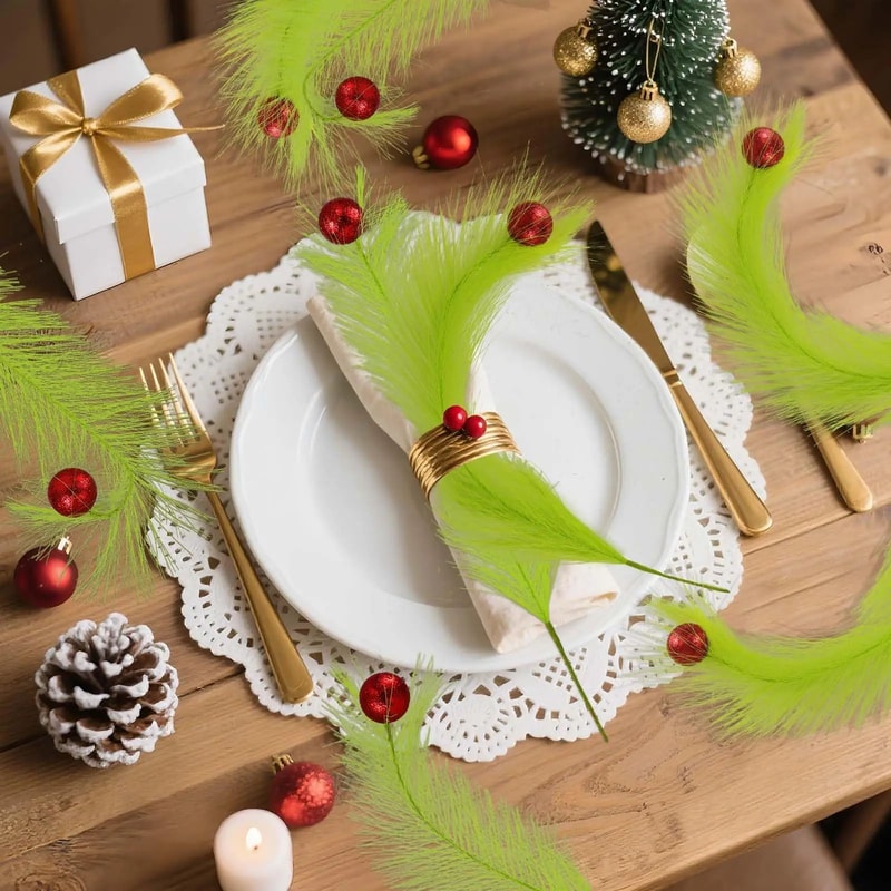 Luxe Curly Green Red Ornament Holiday Stem Sprays 12Piece Christmas Tree Picks Set For Festive De 5