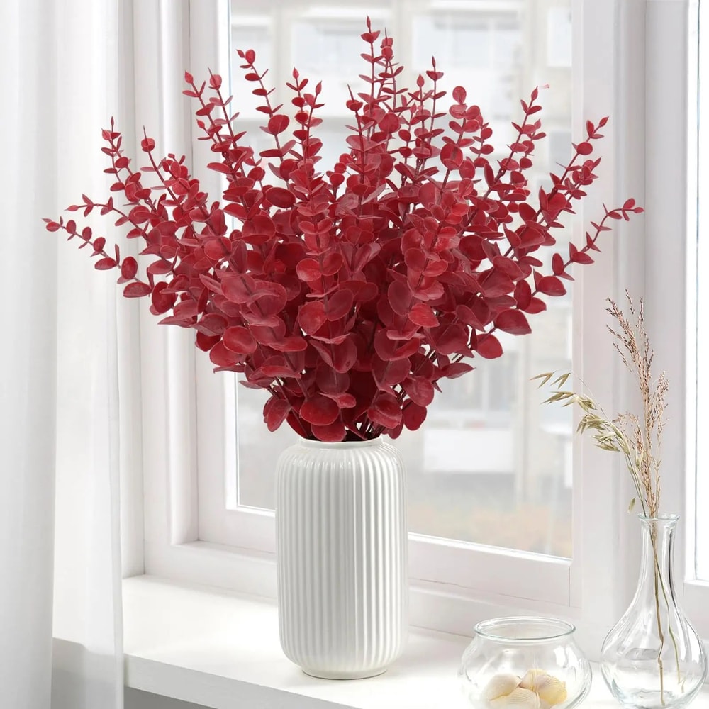 Red Eucalyptus Faux Stems Lifelike Decorative Branches For Home Event Holiday Floral Designs 1