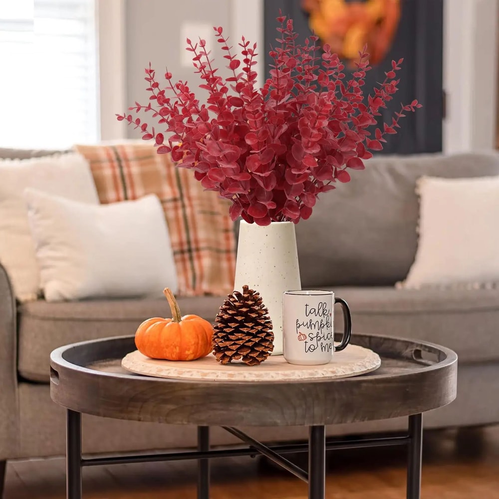 Red Eucalyptus Faux Stems Lifelike Decorative Branches For Home Event Holiday Floral Designs 2