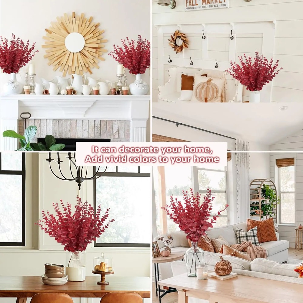 Red Eucalyptus Faux Stems Lifelike Decorative Branches For Home Event Holiday Floral Designs 3