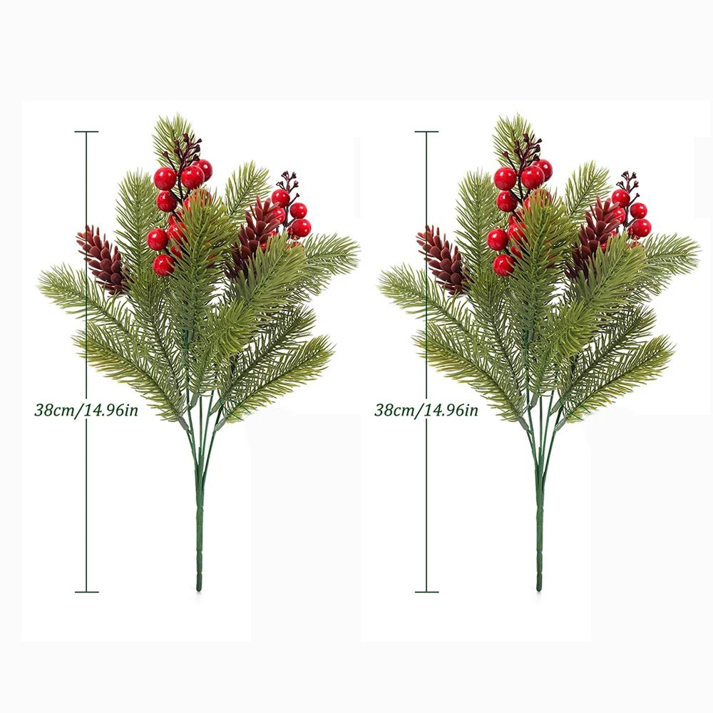 Festive Evergreen Holly Pine Berry Holiday Table Decor Set Of 2 Artificial Christmas Greenery Pic 6