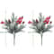 Festive Evergreen Holly Pine Berry Holiday Table Decor Set Of 2 Artificial Christmas Greenery Pic 7