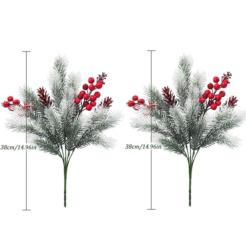 Festive Evergreen Holly Pine Berry Holiday Table Decor Set Of 2 Artificial Christmas Greenery Pic 7