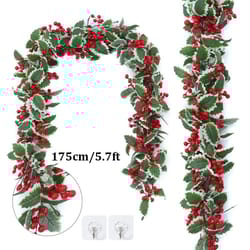 premium christmas red berry holly garland – lifelike holiday decor for mantels, tables & doorways