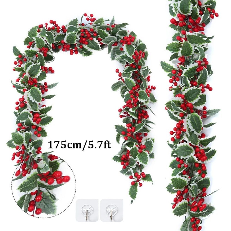 Premium Christmas Red Berry Holly Garland Lifelike Holiday Decor For Mantels Tables Doorways 0
