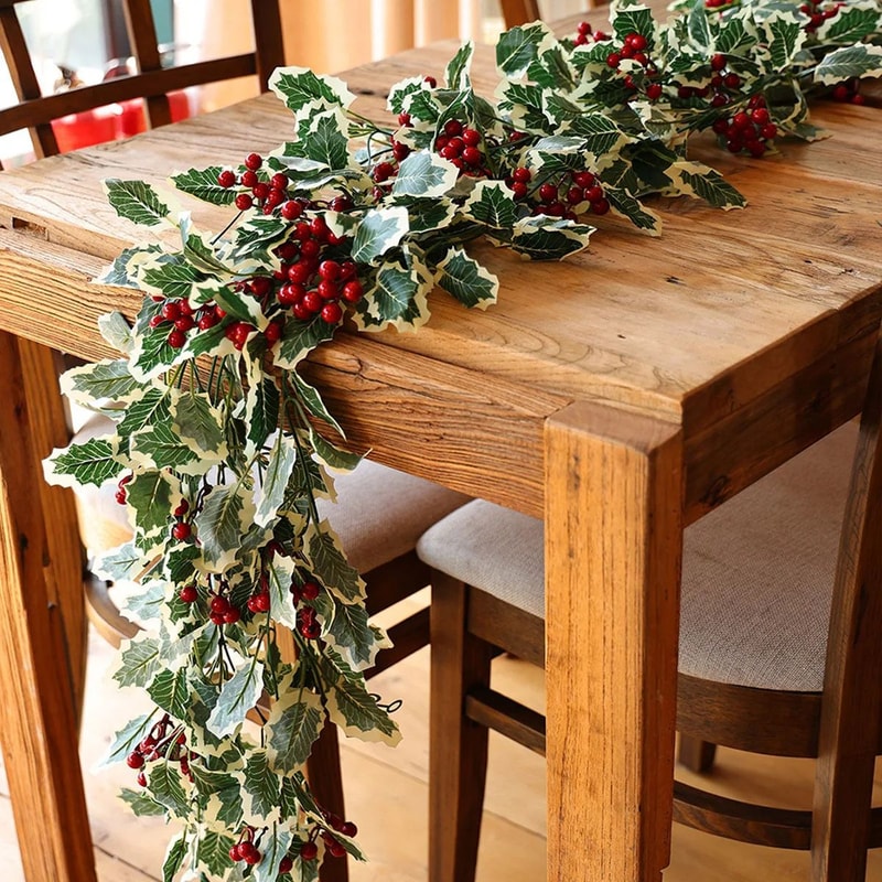 Premium Christmas Red Berry Holly Garland Lifelike Holiday Decor For Mantels Tables Doorways 2