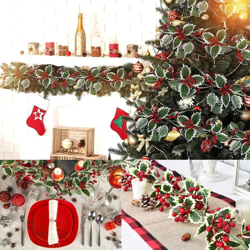 Premium Christmas Red Berry Holly Garland Lifelike Holiday Decor For Mantels Tables Doorways 3