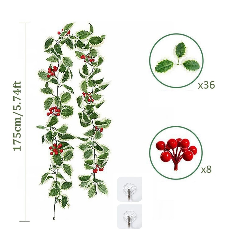 Premium Christmas Red Berry Holly Garland Lifelike Holiday Decor For Mantels Tables Doorways 1