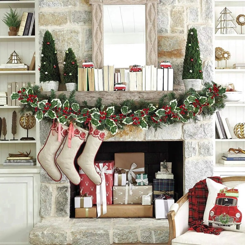 Premium Christmas Red Berry Holly Garland Lifelike Holiday Decor For Mantels Tables Doorways 4