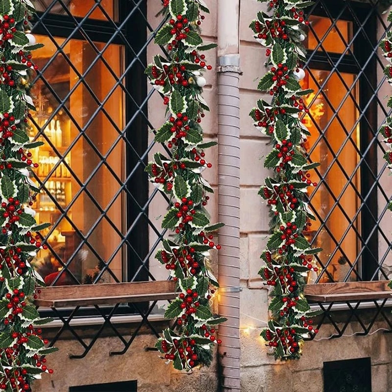 Premium Christmas Red Berry Holly Garland Lifelike Holiday Decor For Mantels Tables Doorways 5
