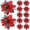 Festive Elegance 12Piece Artificial Poinsettia Christmas Flower Set Glitter ClipOn Ornaments For T 7