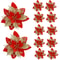 Festive Elegance 12Piece Artificial Poinsettia Christmas Flower Set Glitter ClipOn Ornaments For T 8