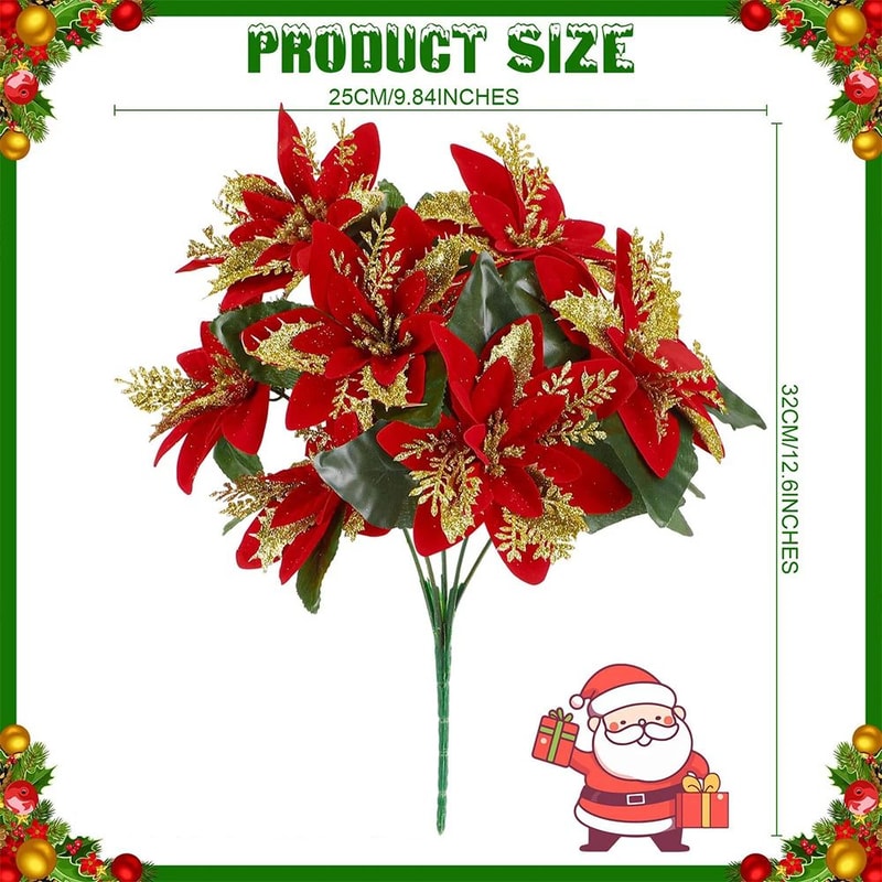 Festive Poinsettia Glitter Flower Bouquet Premium Artificial Christmas Flowers For Holiday Home T 1
