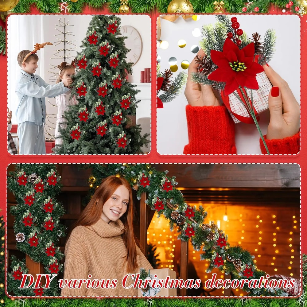 Festive Poinsettia Pine Holiday Floral Decor Set Premium Table Centerpiece For Christmas Parties 5