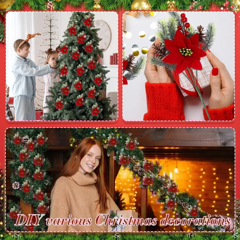 Festive Poinsettia Pine Holiday Floral Decor Set Premium Table Centerpiece For Christmas Parties 5