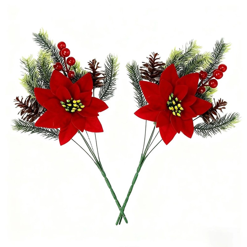 Festive Poinsettia Pine Holiday Floral Decor Set Premium Table Centerpiece For Christmas Parties 6