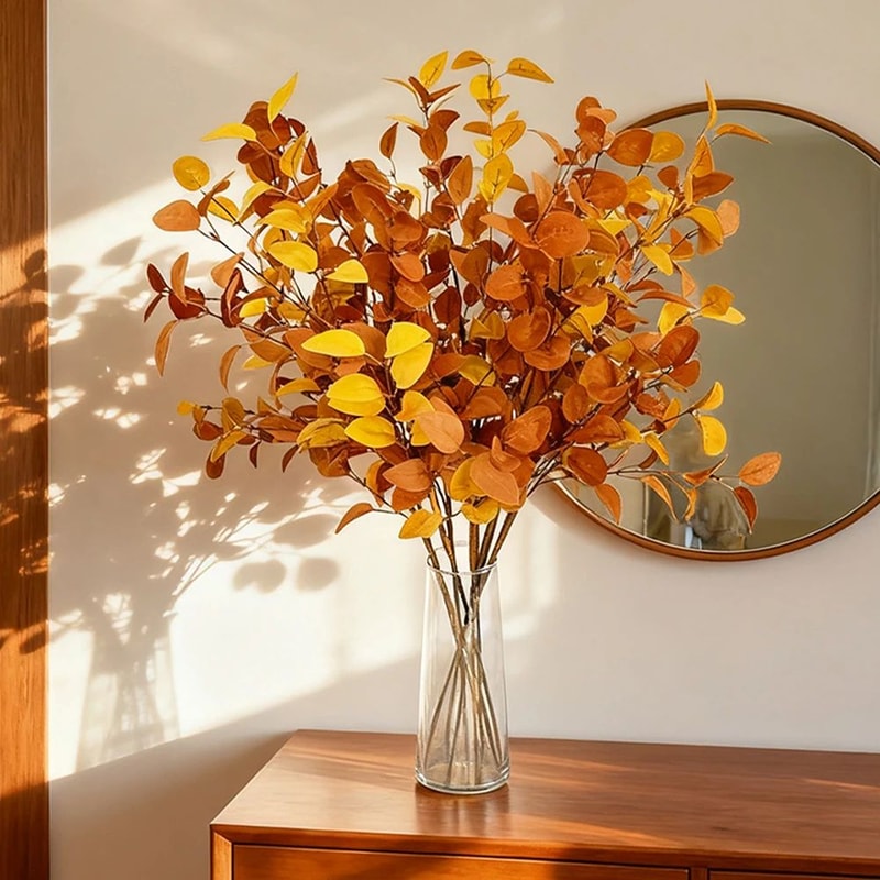 Autumn Eucalyptus Artificial Branch Set Realistic Fall Home Decor Stems For Tables Walls 0