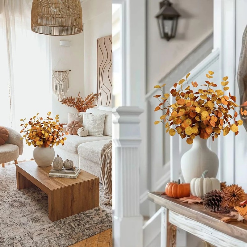 Autumn Eucalyptus Artificial Branch Set Realistic Fall Home Decor Stems For Tables Walls 4
