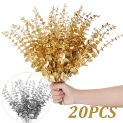 gold & silver eucalyptus design stems – 20-piece metallic faux branch set for weddings, holidays & home styling