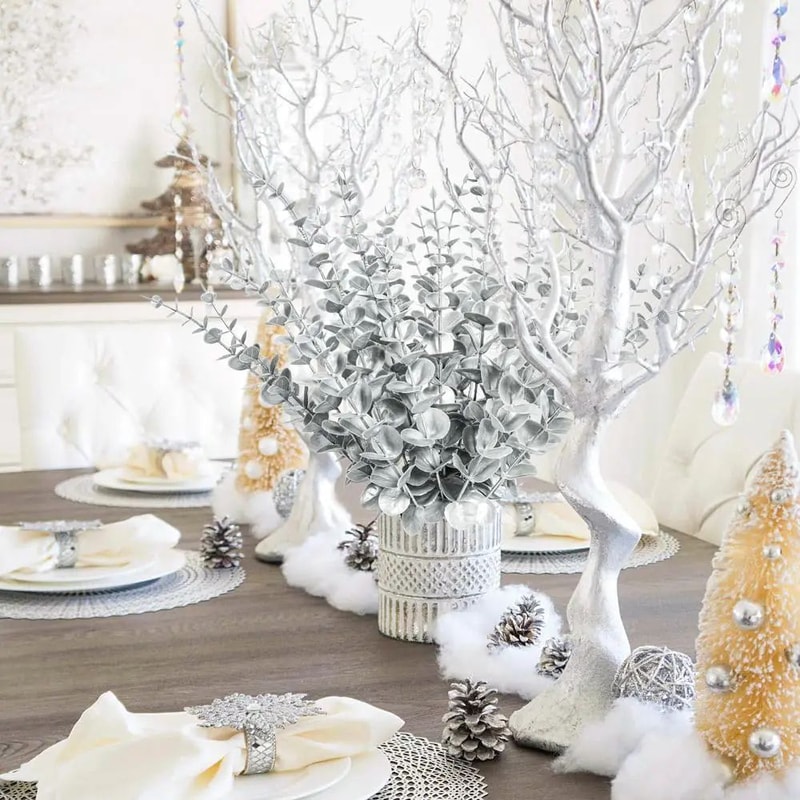 Gold Silver Eucalyptus Design Stems 20Piece Metallic Faux Branch Set For Weddings Holidays Home 4