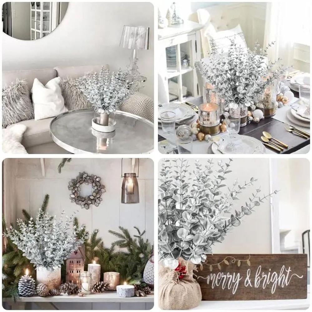 Gold Silver Eucalyptus Design Stems 20Piece Metallic Faux Branch Set For Weddings Holidays Home 5
