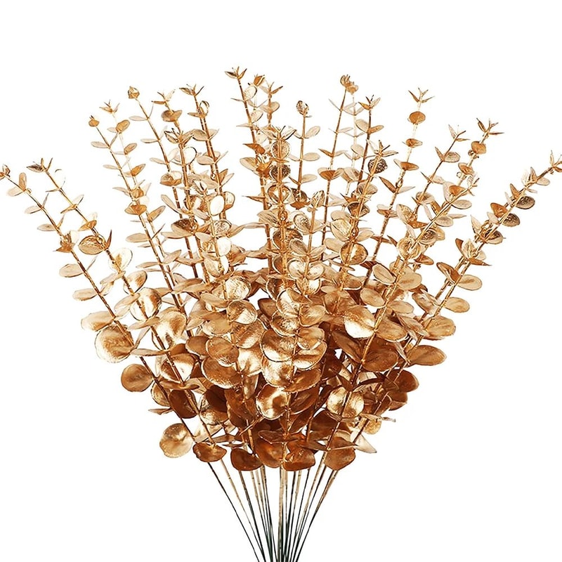 Gold Silver Eucalyptus Design Stems 20Piece Metallic Faux Branch Set For Weddings Holidays Home 7
