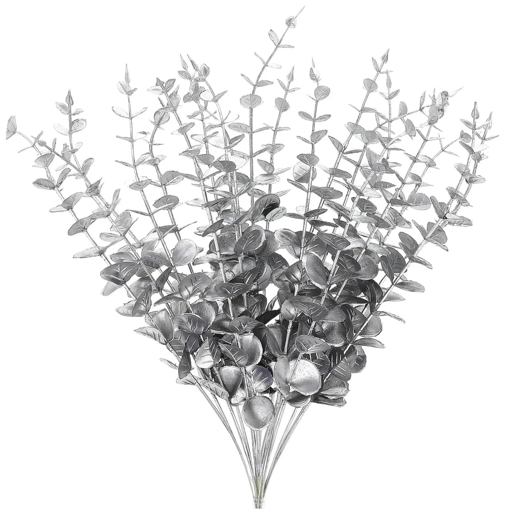 Gold Silver Eucalyptus Design Stems 20Piece Metallic Faux Branch Set For Weddings Holidays Home 6