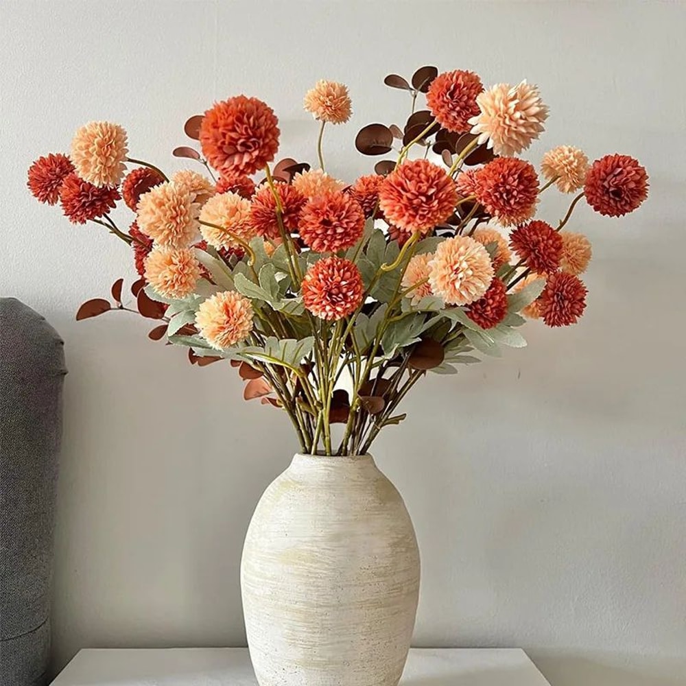 Elegant Faux Pompon Mum Stems Realistic Autumn Chrysanthemum Ball Flowers For Bouquets Home Decor 1