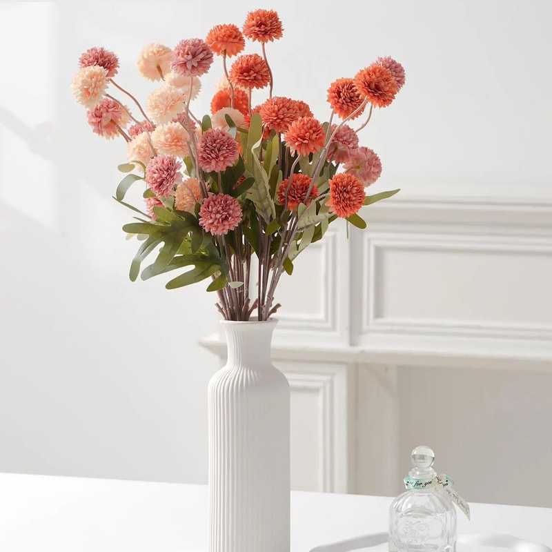 Elegant Faux Pompon Mum Stems Realistic Autumn Chrysanthemum Ball Flowers For Bouquets Home Decor 2