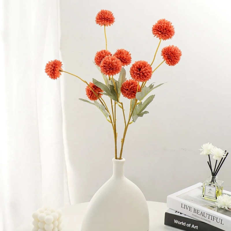 Elegant Faux Pompon Mum Stems Realistic Autumn Chrysanthemum Ball Flowers For Bouquets Home Decor 4