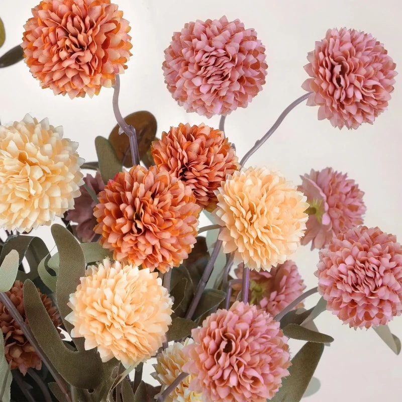 Elegant Faux Pompon Mum Stems Realistic Autumn Chrysanthemum Ball Flowers For Bouquets Home Decor 5
