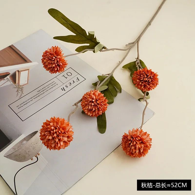 Elegant Faux Pompon Mum Stems Realistic Autumn Chrysanthemum Ball Flowers For Bouquets Home Decor 6