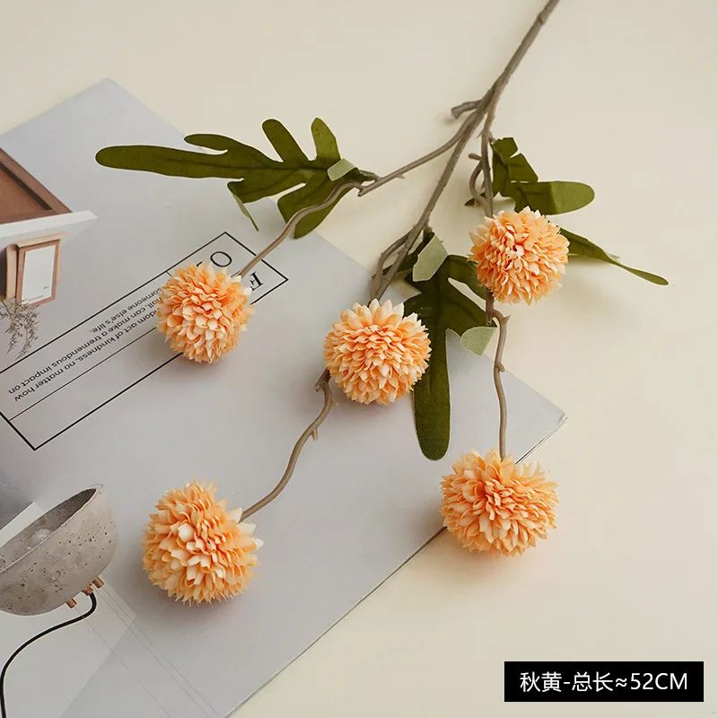 Elegant Faux Pompon Mum Stems Realistic Autumn Chrysanthemum Ball Flowers For Bouquets Home Decor 7