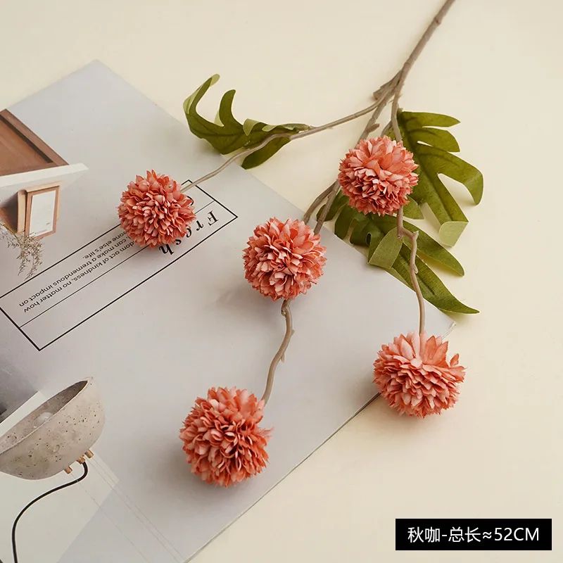 Elegant Faux Pompon Mum Stems Realistic Autumn Chrysanthemum Ball Flowers For Bouquets Home Decor 8
