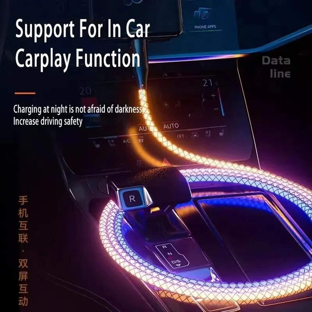 UltraCharge 6A Fast Charging 3 In 1 Charging Cable With RGB Light Universal MultiDevice Sync Powe 2