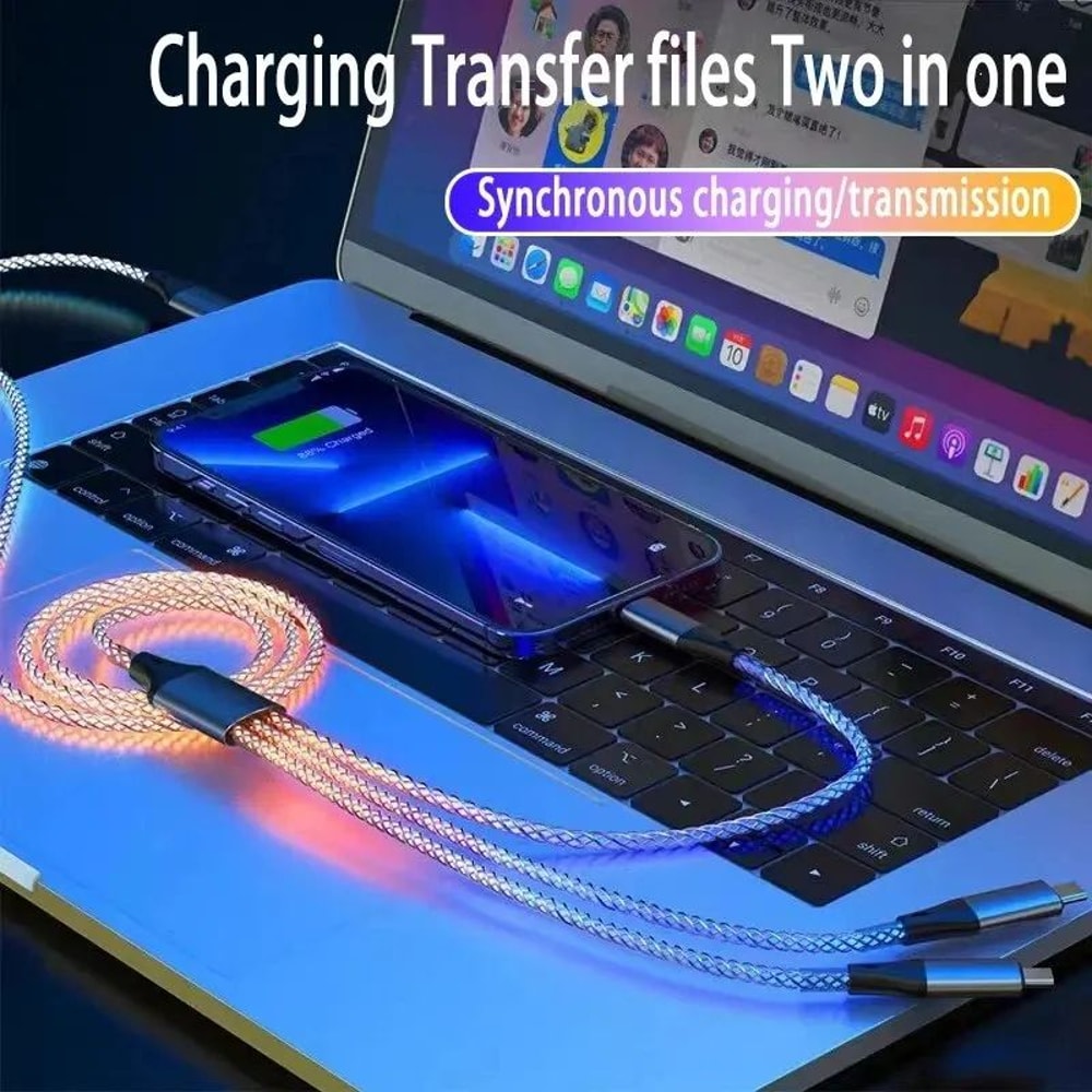 UltraCharge 6A Fast Charging 3 In 1 Charging Cable With RGB Light Universal MultiDevice Sync Powe 3