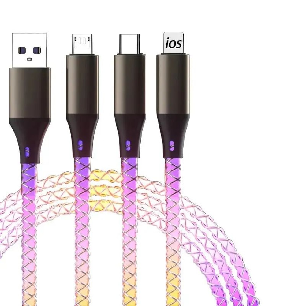 UltraCharge 6A Fast Charging 3 In 1 Charging Cable With RGB Light Universal MultiDevice Sync Powe 5