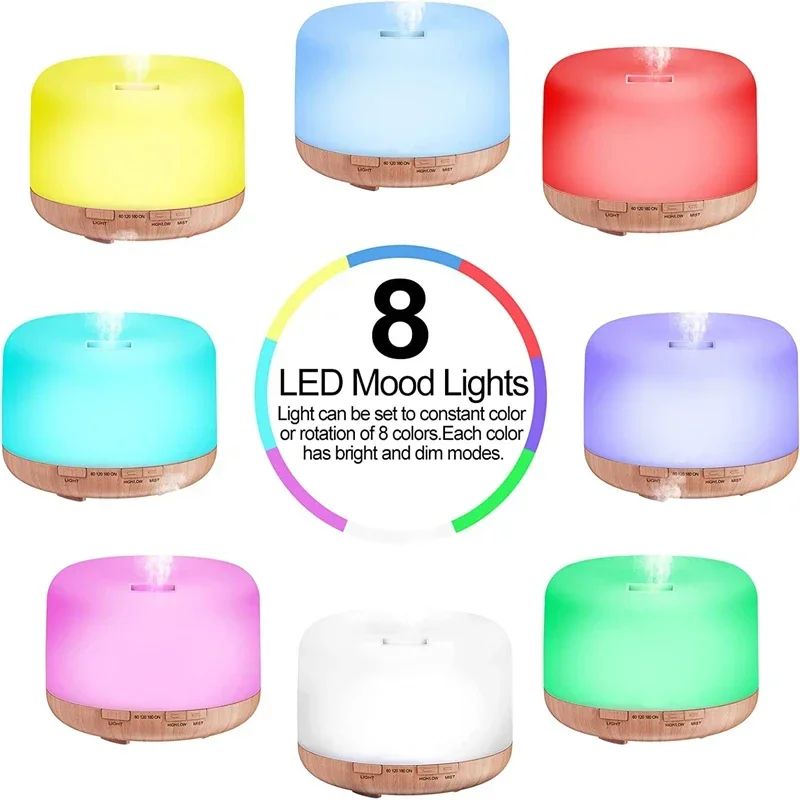 Mini Wood Grain Aroma Diffuser Essential Oil Humidifier With Colorful Night Light 500ml USB Mist 1
