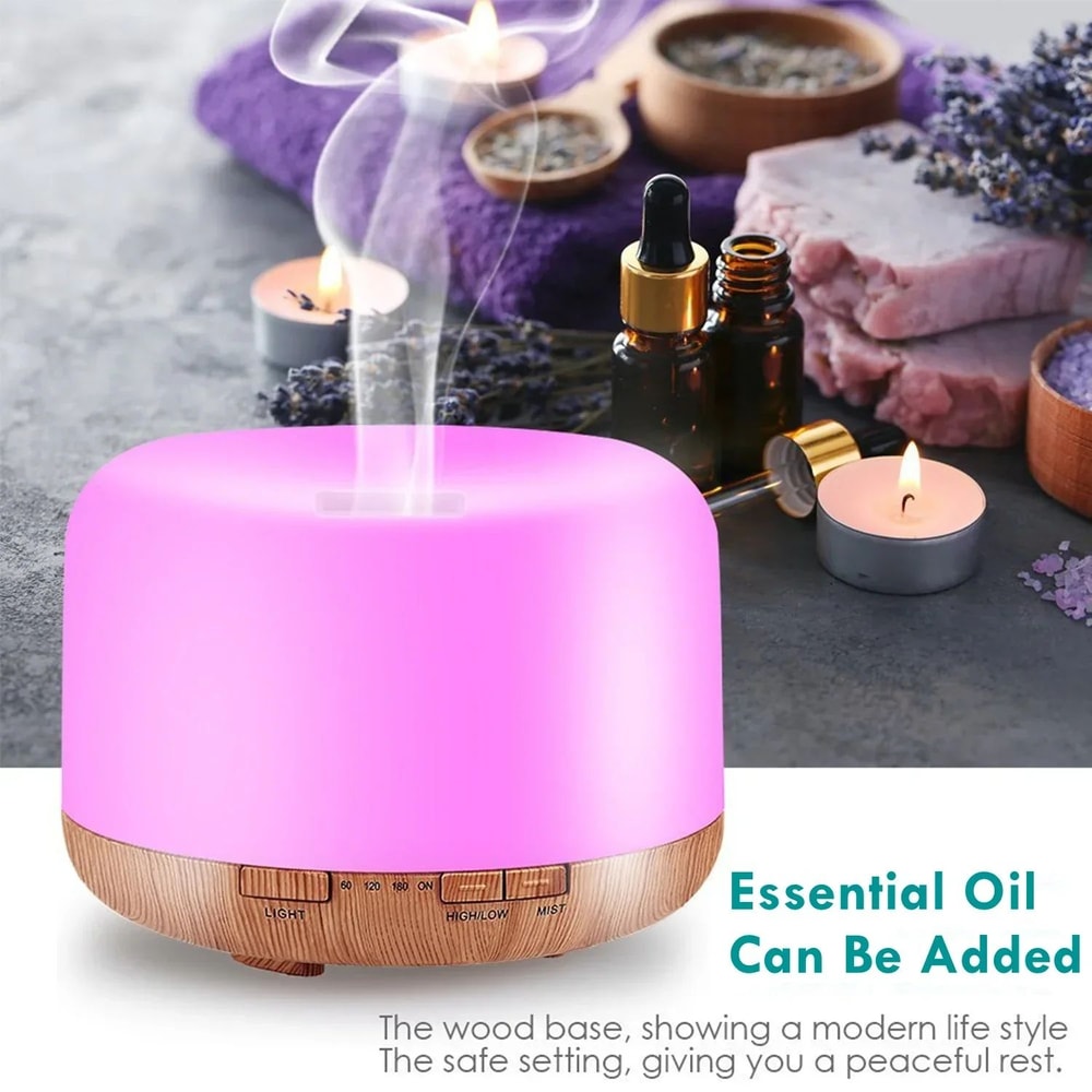 Mini Wood Grain Aroma Diffuser Essential Oil Humidifier With Colorful Night Light 500ml USB Mist 3