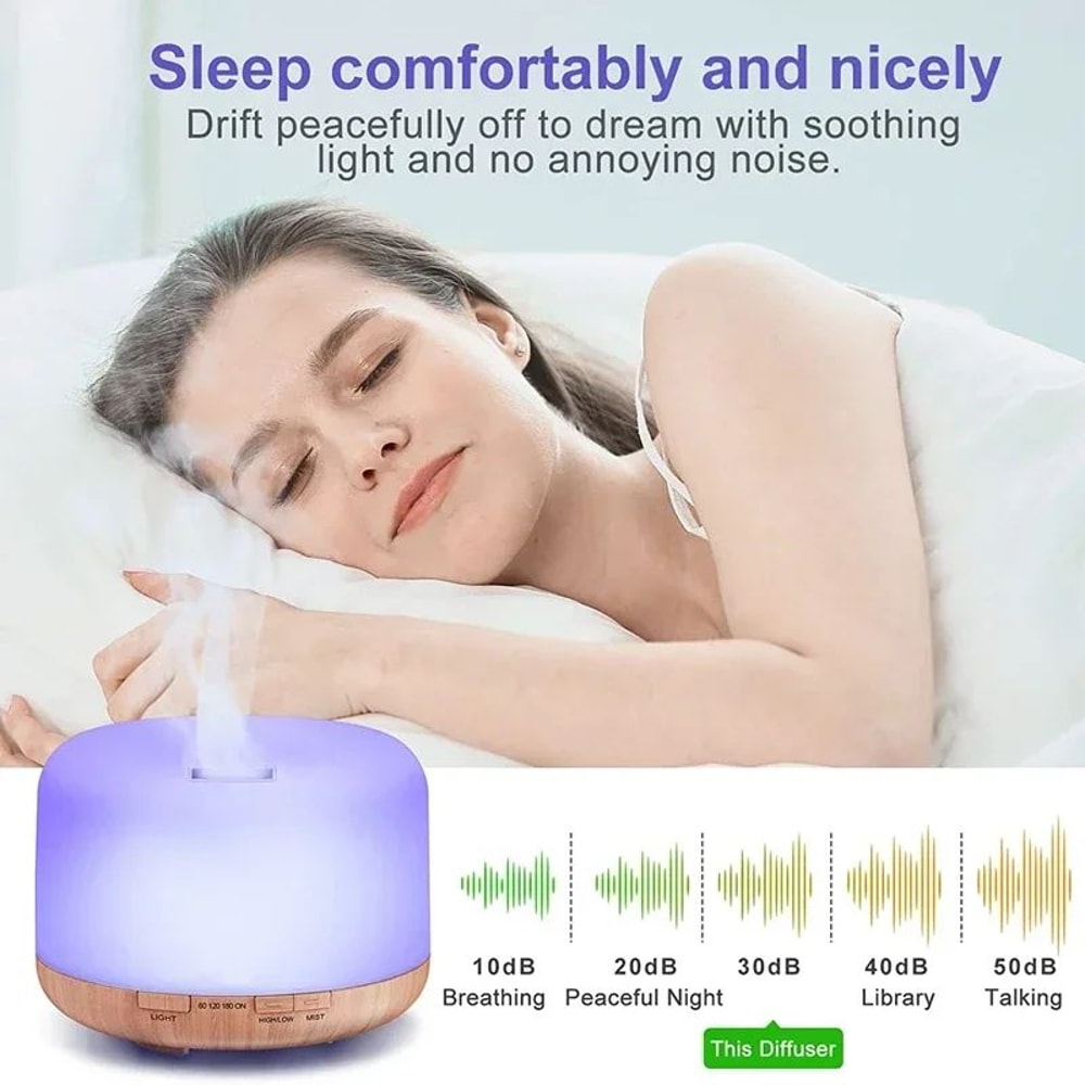 Mini Wood Grain Aroma Diffuser Essential Oil Humidifier With Colorful Night Light 500ml USB Mist 4