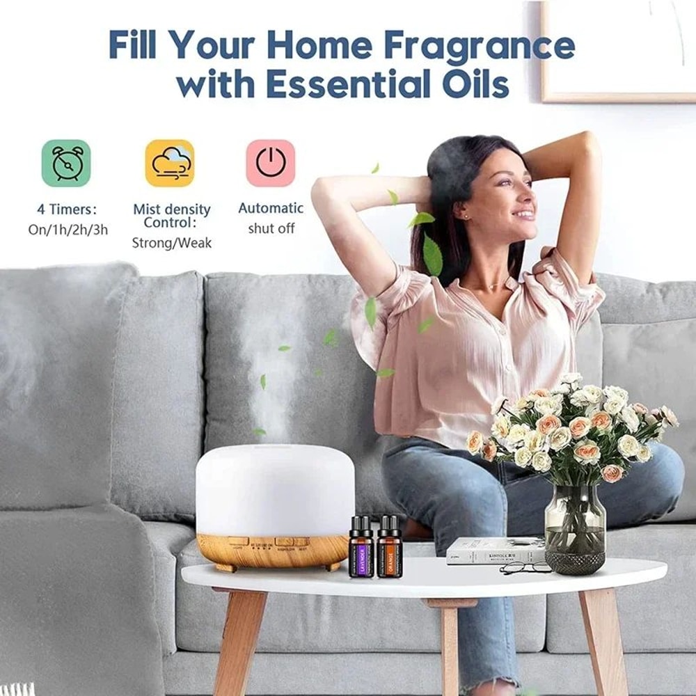 Mini Wood Grain Aroma Diffuser Essential Oil Humidifier With Colorful Night Light 500ml USB Mist 5