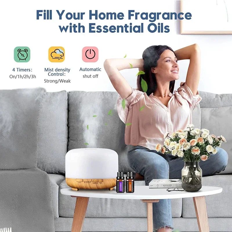 Mini Wood Grain Aroma Diffuser Essential Oil Humidifier With Colorful Night Light 500ml USB Mist 5