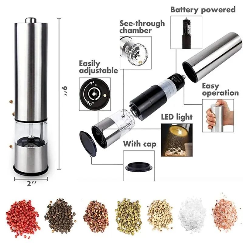Premium Electric Pepper Grinder Adjustable Salt Mill Stainless Steel Automatic Spice Grinder 4